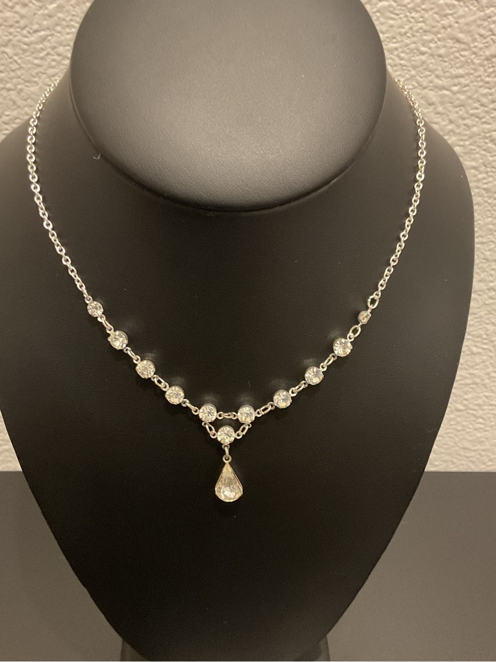 Icing Faux Diamond Teardrop Pendant Necklace - Silver Tone